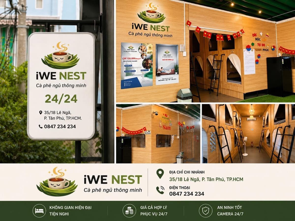 Sleep box và biển hiệu iWE NEST chi nhánh Lê Ngã